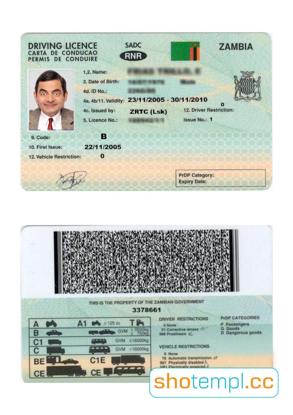 Zambia Driver License PSD Template